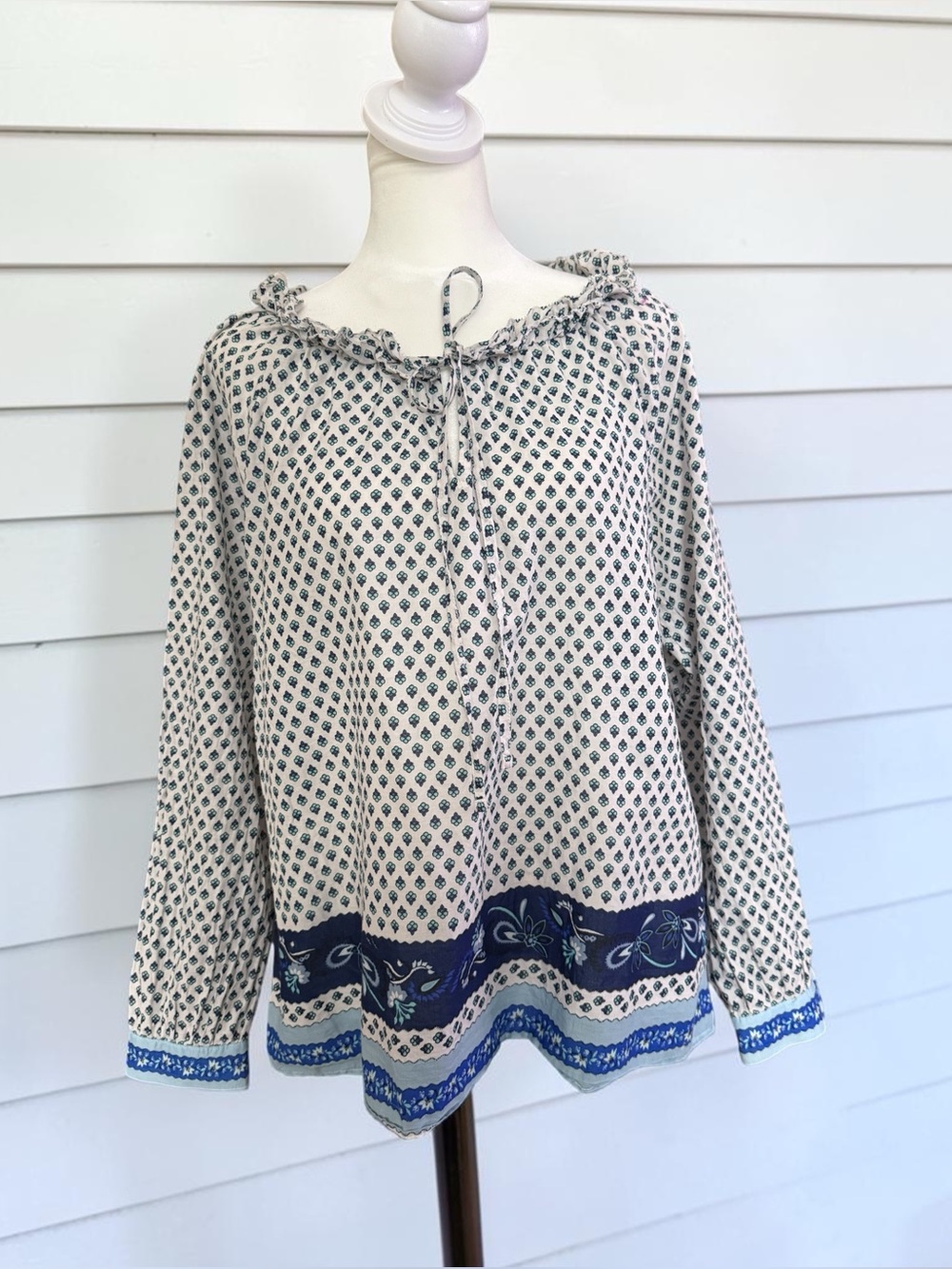J. Crew Blouse with Blue Border Print